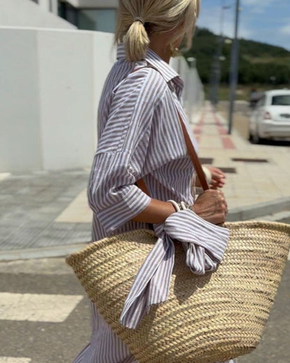 Doris | Damen Zeitlos Gestreiftes Sommer Hemdblusenkleid