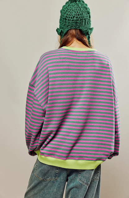 Martina | Damen Gestreifter Rundhals-Pullover für den Frühling