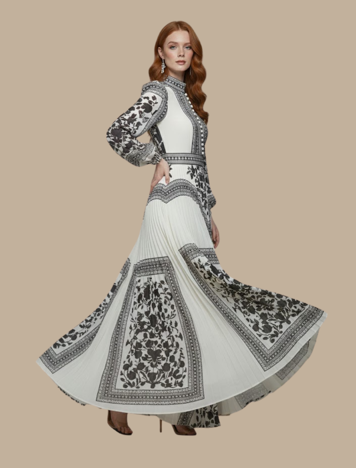 Selina | Damen Plissiertes Maxi-Abendkleid