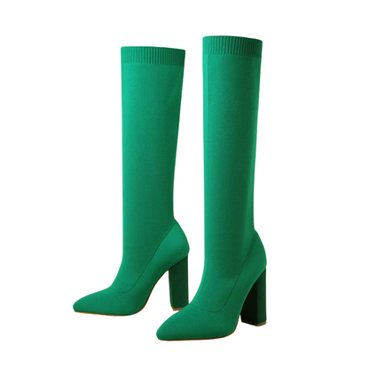 Angela | Damen Herbst Strickstiefel mit Hohem Absatz