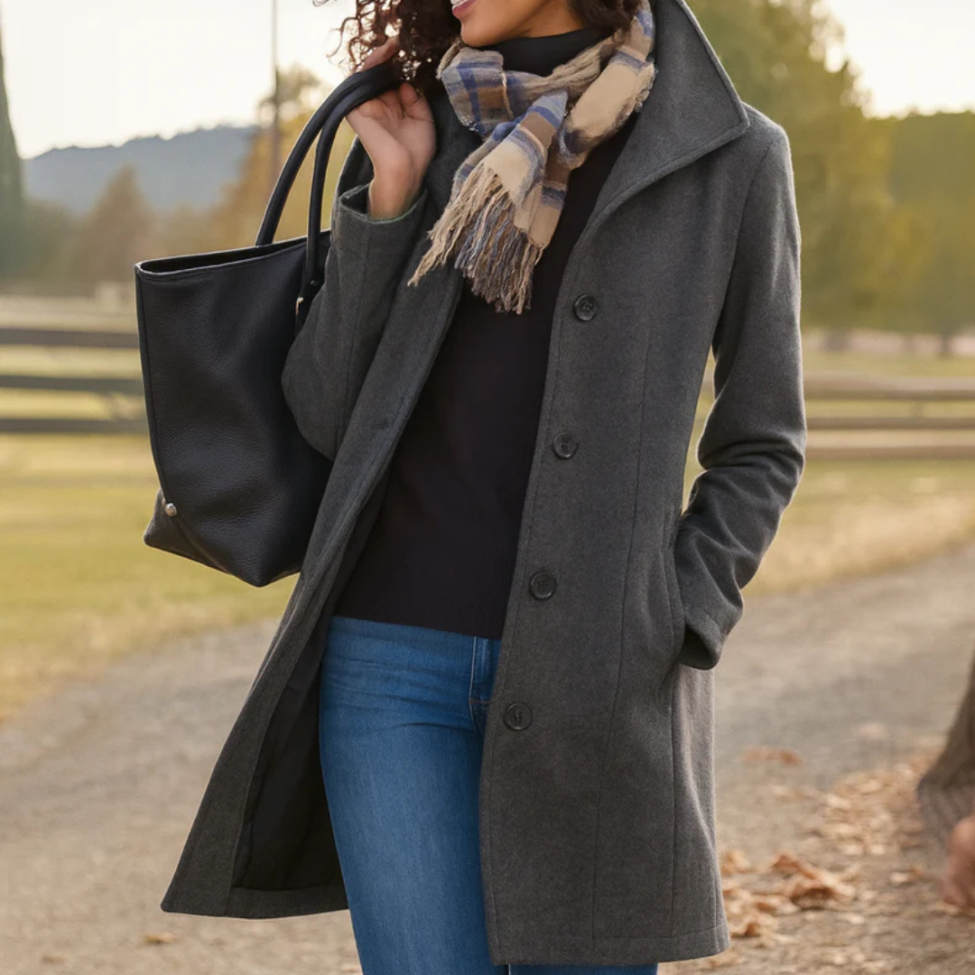 Beatrice | Damen Klassischer Mantel mit Knopfleiste vorne
