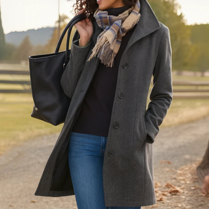 Beatrice | Damen Klassischer Mantel mit Knopfleiste vorne