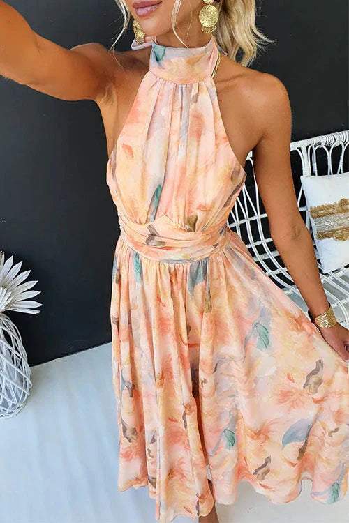 Melanie | Damen Sommer Halter Blumen Maxi Kleid