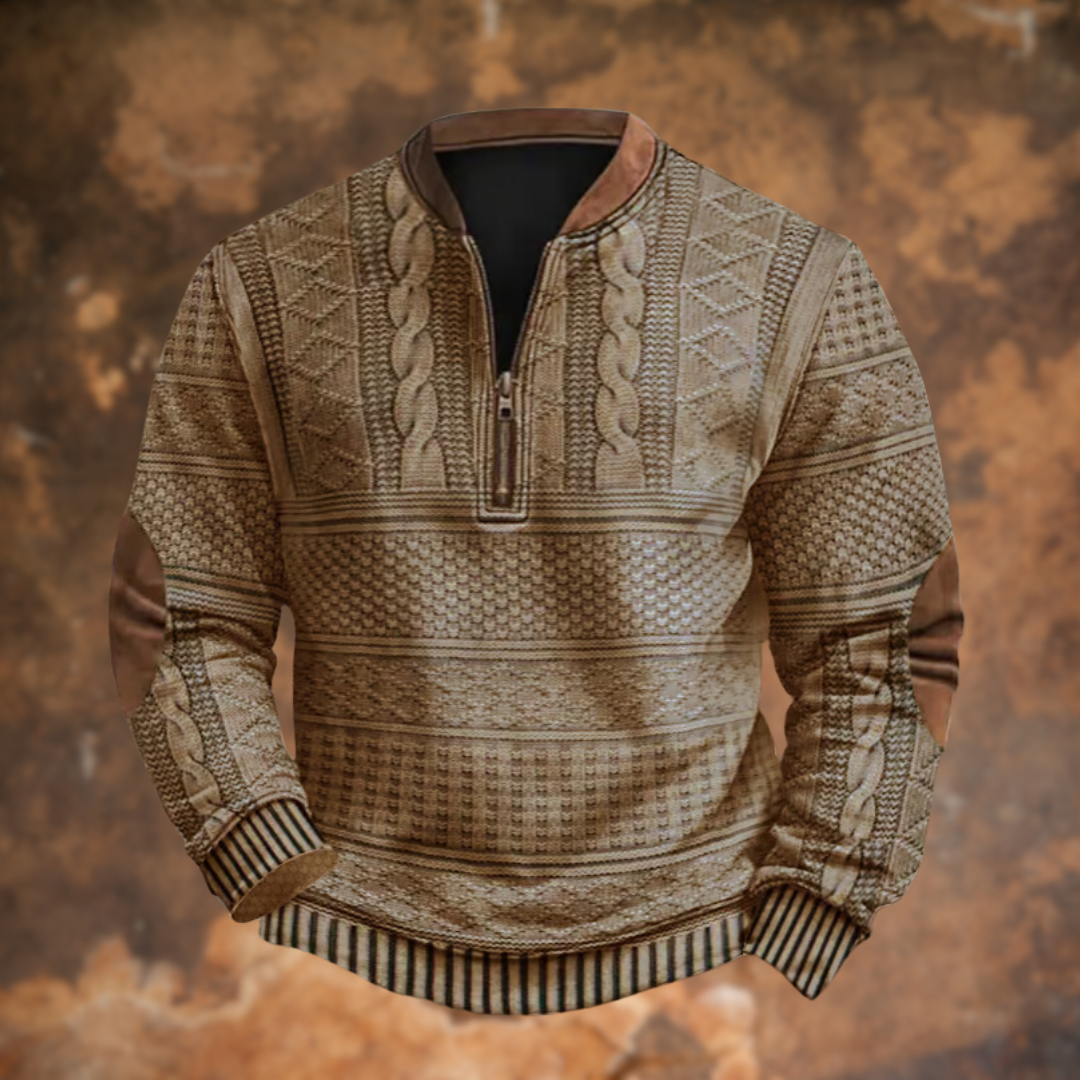 Andreas | Herren Vintage Halb-Reißverschluss Kabelstrickpullover