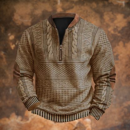 Andreas | Herren Vintage Halb-Reißverschluss Kabelstrickpullover