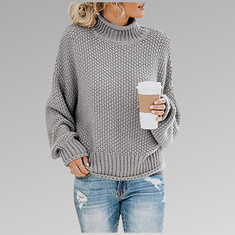 Pauline | Damen Oversize Hochgeschlossener Strickpullover