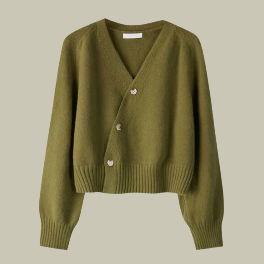Natalie | Damen Asymmetrische Strickjacke mit Knopfleiste und V-Ausschnitt