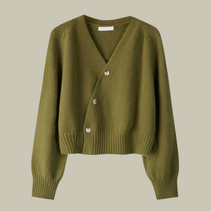 Natalie | Damen Asymmetrische Strickjacke mit Knopfleiste und V-Ausschnitt