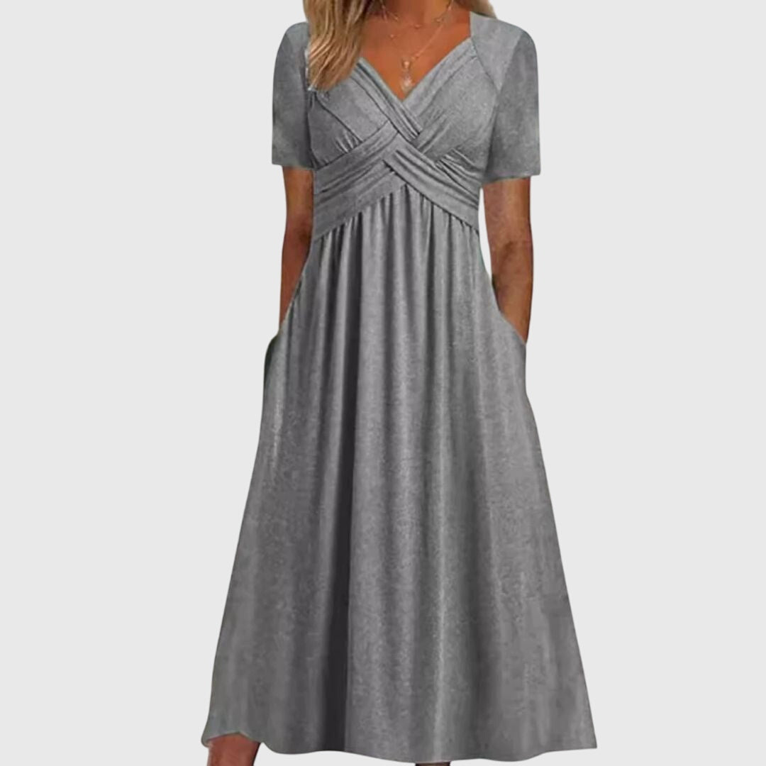 Leonie | Damen Maxikleid mit V-Ausschnitt und Kurzärmeln