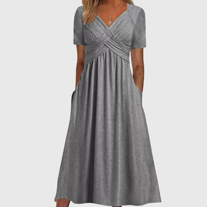 Leonie | Damen Maxikleid mit V-Ausschnitt und Kurzärmeln