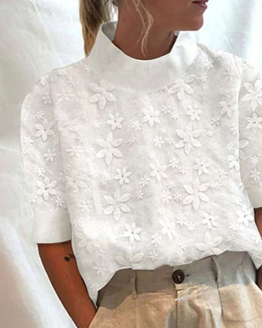 Emma | Damen Bluse mit hohem Kragen und Blumenmuster