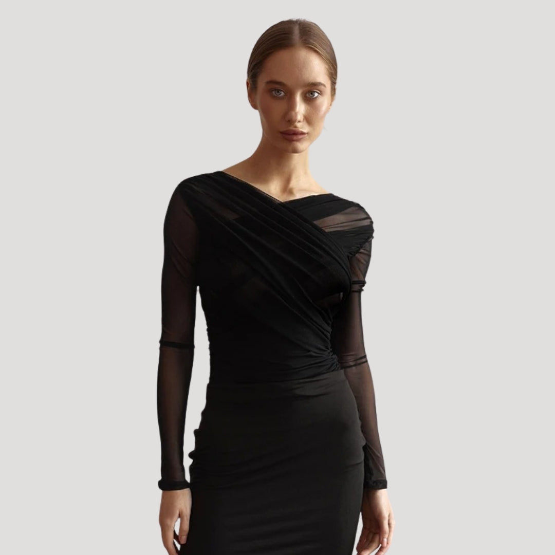 Frieda | Damen Frühlings Transparentes Wickel-Oberteil mit Langarm