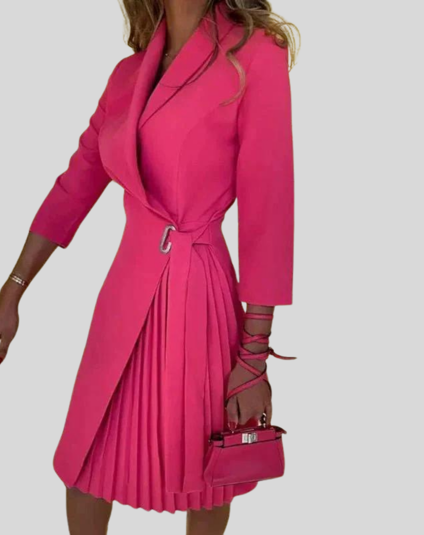 Andrea | Damen Modisches Langarm Wickel-Faltenkleid