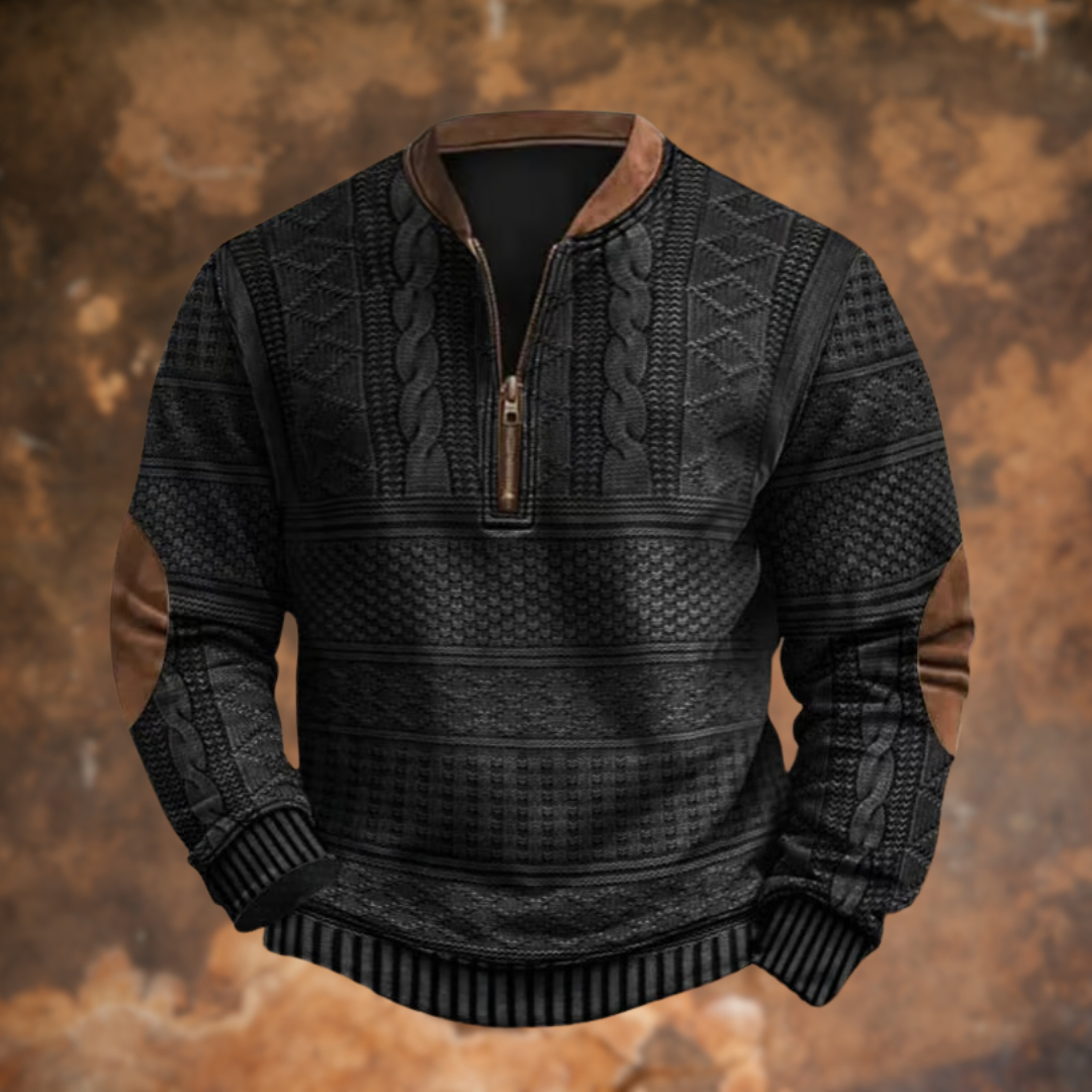 Andreas | Herren Vintage Halb-Reißverschluss Kabelstrickpullover