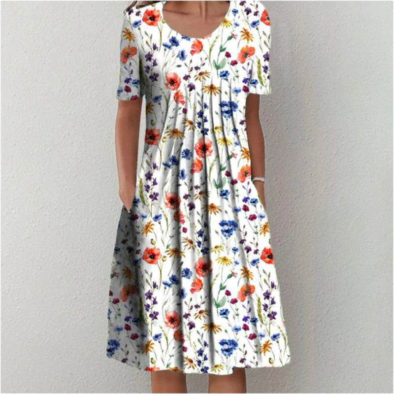 Carolin | Damen Kleid mit Blumenmuster und kurzen Ärmeln
