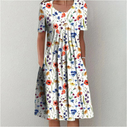 Carolin | Damen Kleid mit Blumenmuster und kurzen Ärmeln