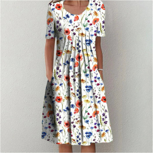 Carolin | Damen Kleid mit Blumenmuster und kurzen Ärmeln