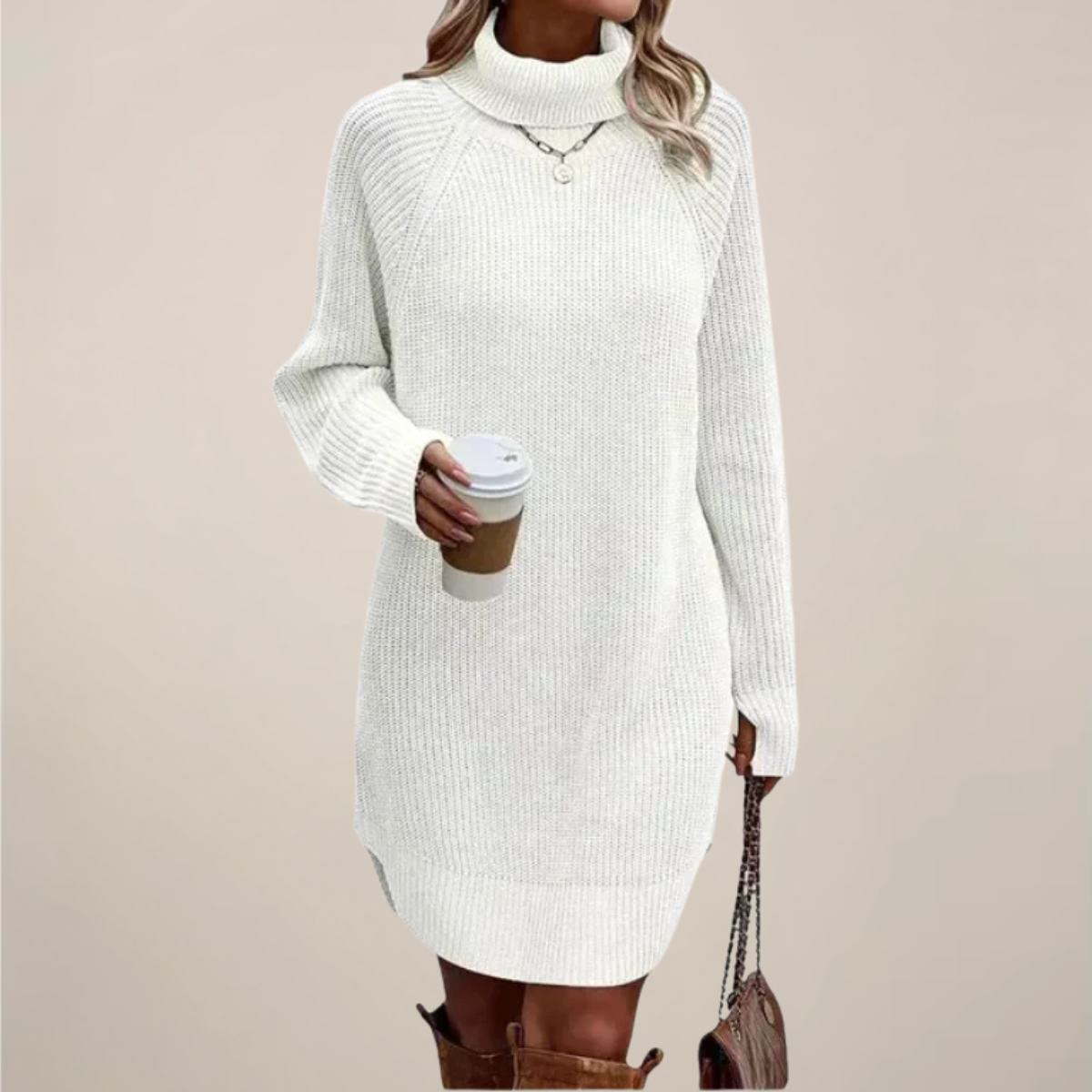 Christa | Damen Rollkragen-Pulloverkleid mit langen Ärmeln