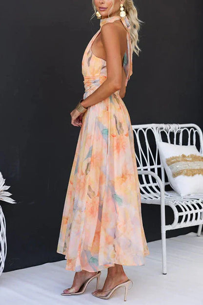 Melanie | Damen Sommer Halter Blumen Maxi Kleid
