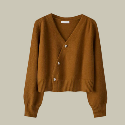 Natalie | Damen Asymmetrische Strickjacke mit Knopfleiste und V-Ausschnitt