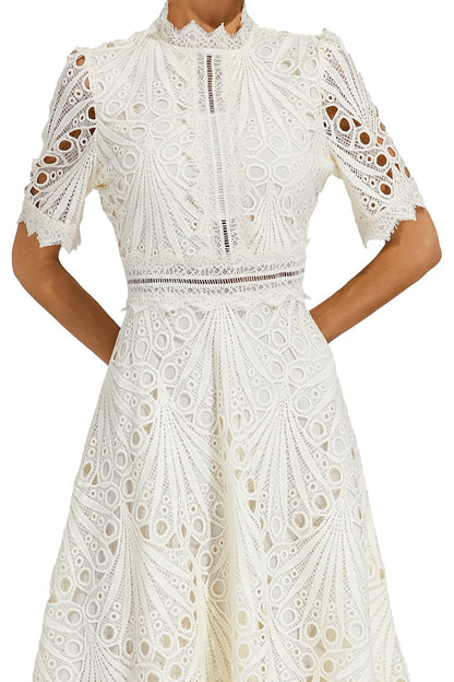 Jasmin | Damen Schickes Spitzen Midi Kleid