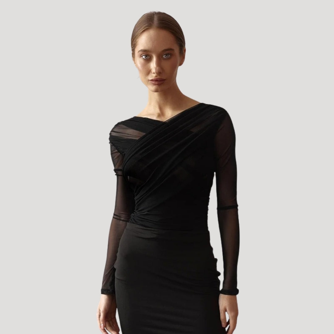 Frieda | Damen Frühlings Transparentes Wickel-Oberteil mit Langarm