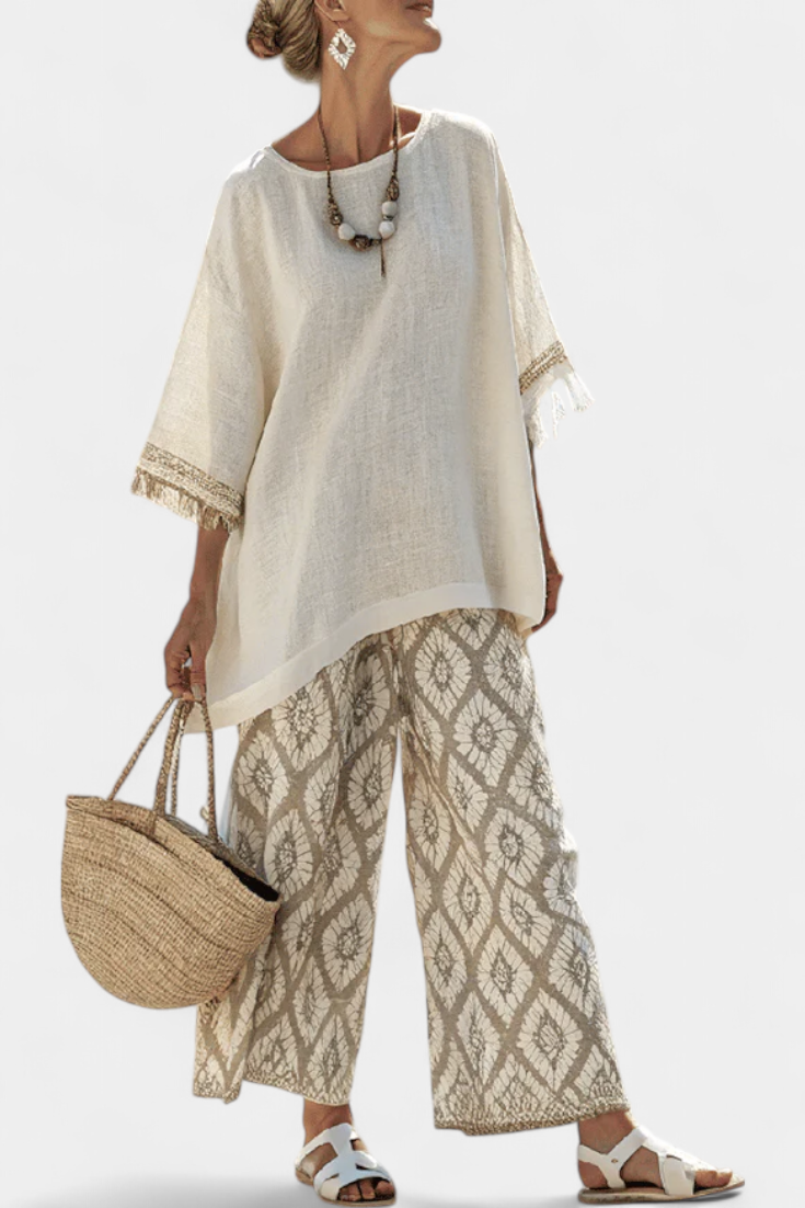 Sarah | Damen Boho-Zweiteiler mit Weiten Hosenbeinen