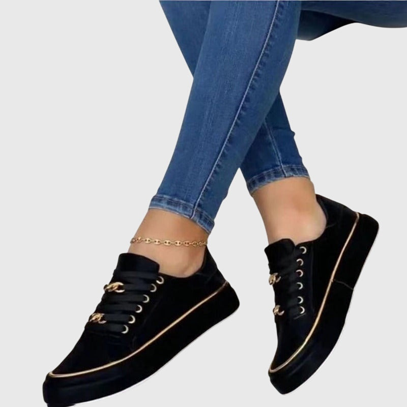 Lara | Damen Frühlings Legere Samt-Schnür-Sneaker
