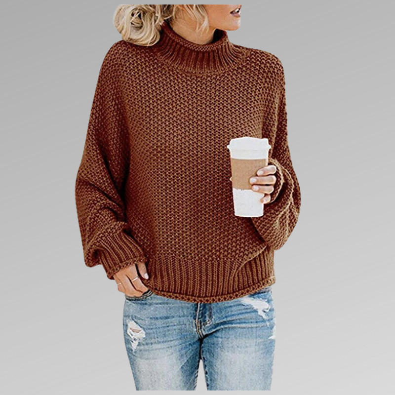 Pauline | Damen Oversize Hochgeschlossener Strickpullover