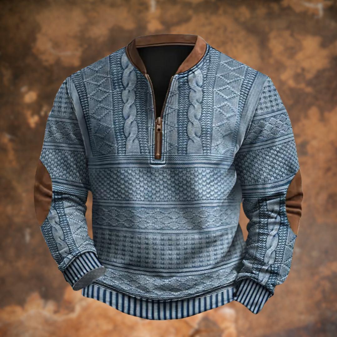 Andreas | Herren Vintage Halb-Reißverschluss Kabelstrickpullover