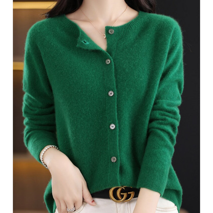 Marion | Damen Herbst Wollstrickjacke mit Knöpfen