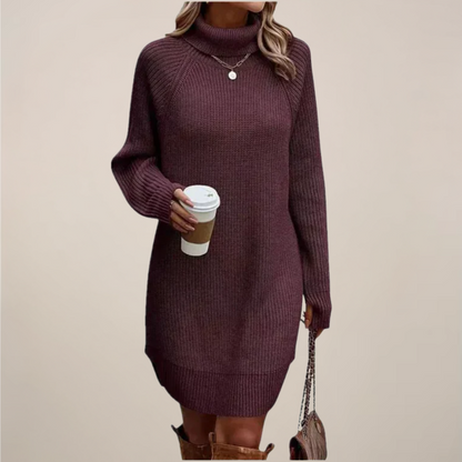 Christa | Damen Rollkragen-Pulloverkleid mit langen Ärmeln