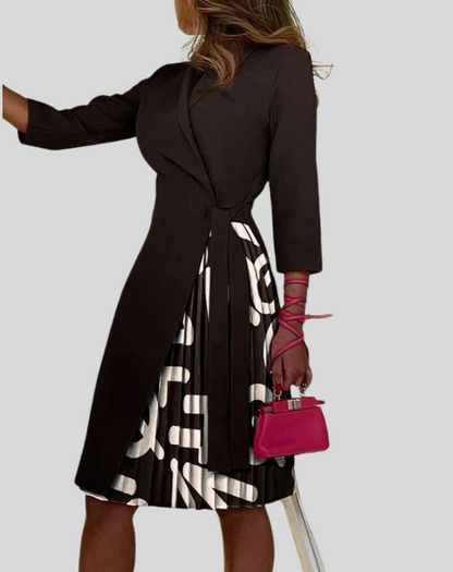 Andrea | Damen Modisches Langarm Wickel-Faltenkleid