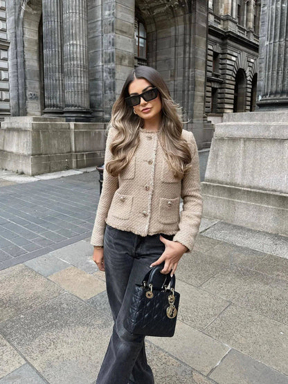 Anke | Damen Kurze Tweed-Jacke mit Knopfleiste
