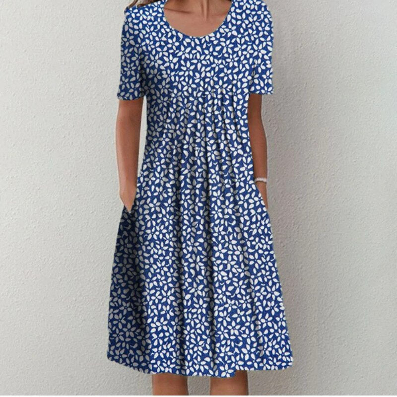 Carolin | Damen Kleid mit Blumenmuster und kurzen Ärmeln
