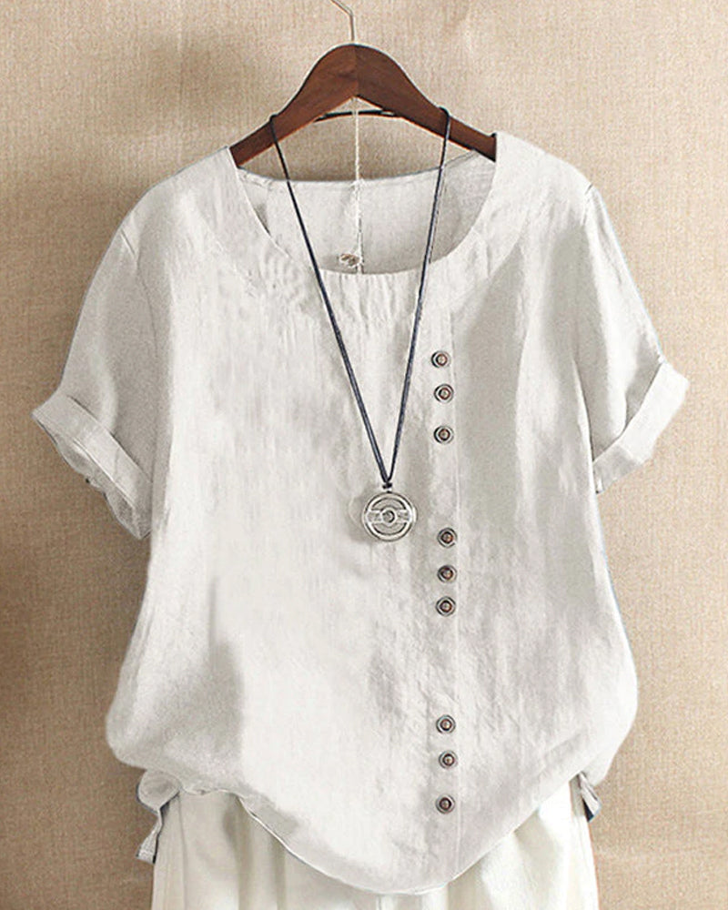 Marion | Damen Sommer Lässige Bluse mit Knopfdetail