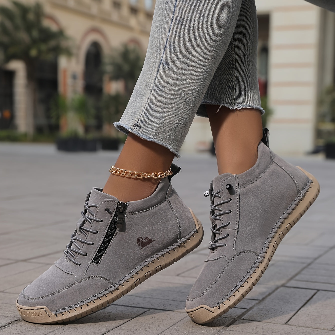 Elfriede | Damen Bequeme Schnürschuhe mit Reißverschluss