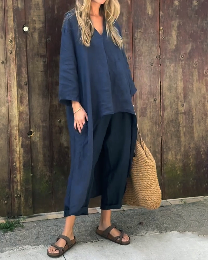 Kerstin | Damen Boho Langtop mit passender Hose Set