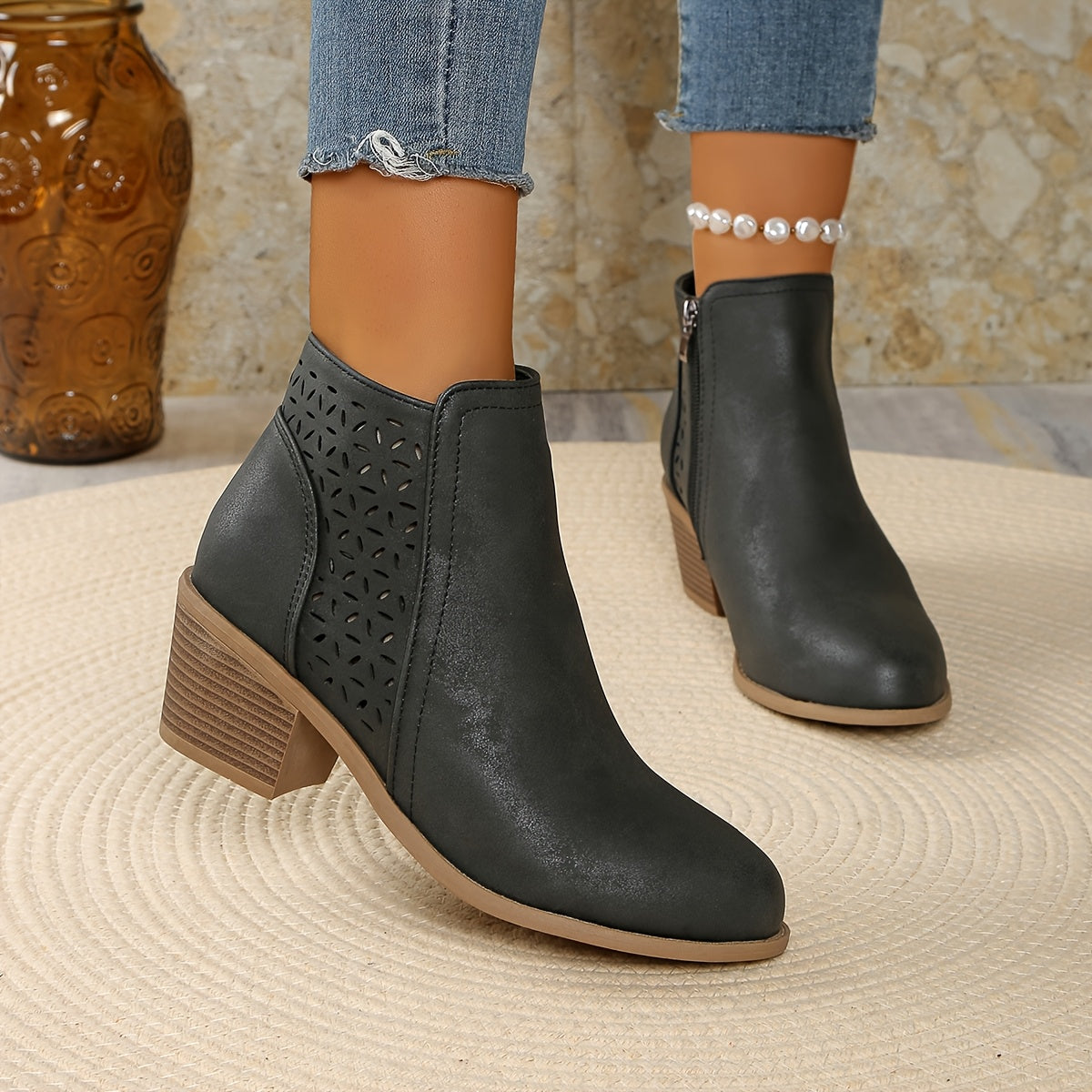 Jessica | Damen Stiefeletten zum Hineinschlüpfen mit seitlichem Reißverschluss