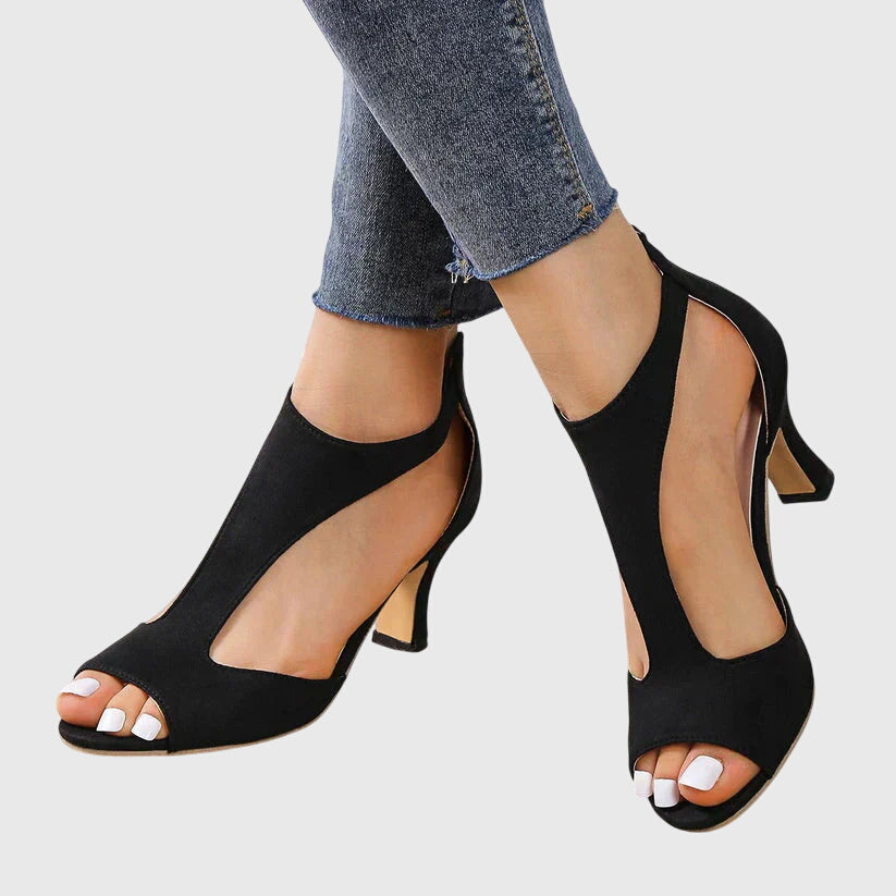 Jessica | Damen Frühlings Riemchen-Sandaletten mit Cutout und offener Zehe