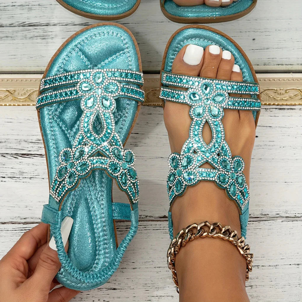 Daniela | Damen Frühlings Florale Verzierungen Flache Sandalen