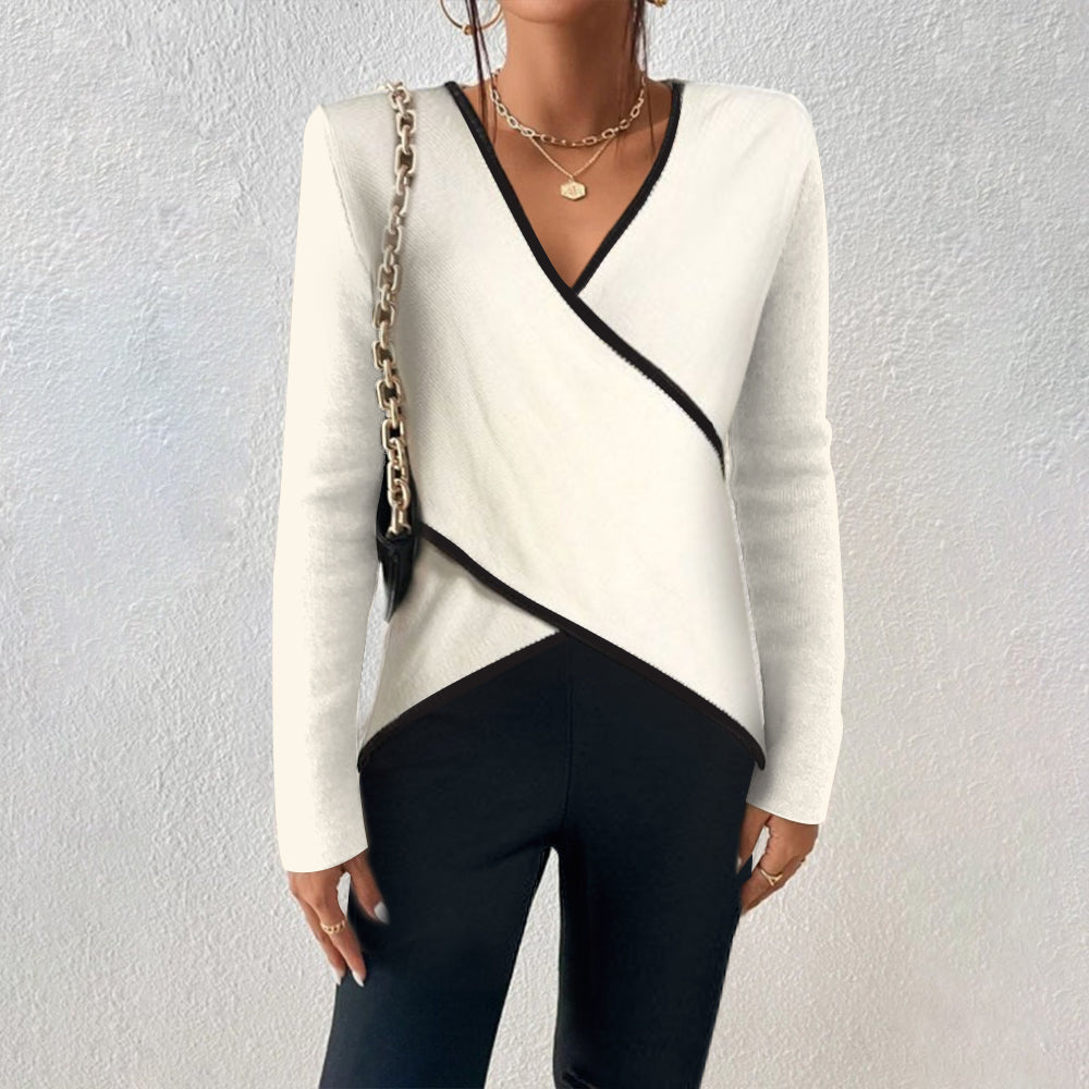 Helga | Damen Herbst Wickel-Pullover mit V-Ausschnitt