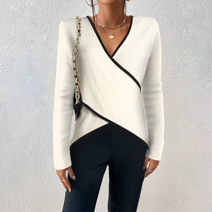 Helga | Damen Herbst Wickel-Pullover mit V-Ausschnitt