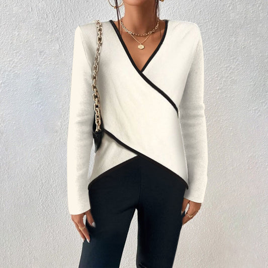 Helga | Damen Herbst Wickel-Pullover mit V-Ausschnitt