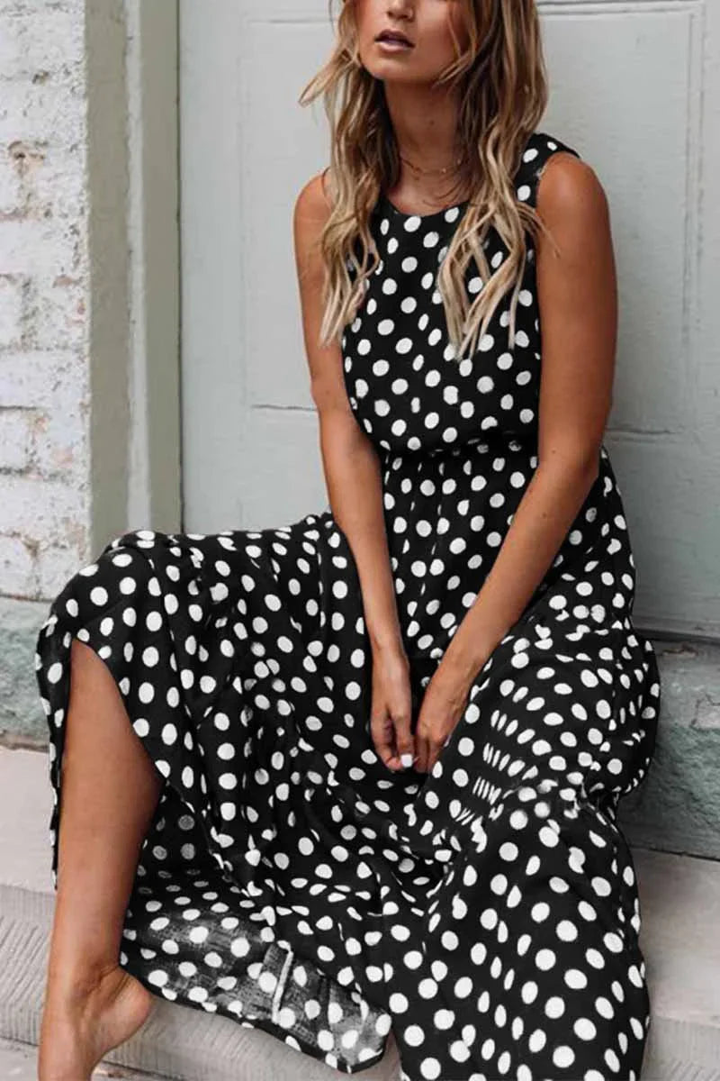 Helene | Damen Ärmelloses Kleid mit Rundhalsausschnitt und Punktemuster