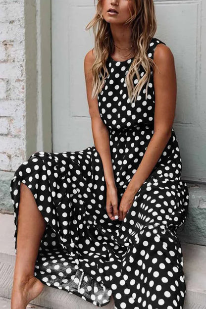 Helene | Damen Ärmelloses Kleid mit Rundhalsausschnitt und Punktemuster