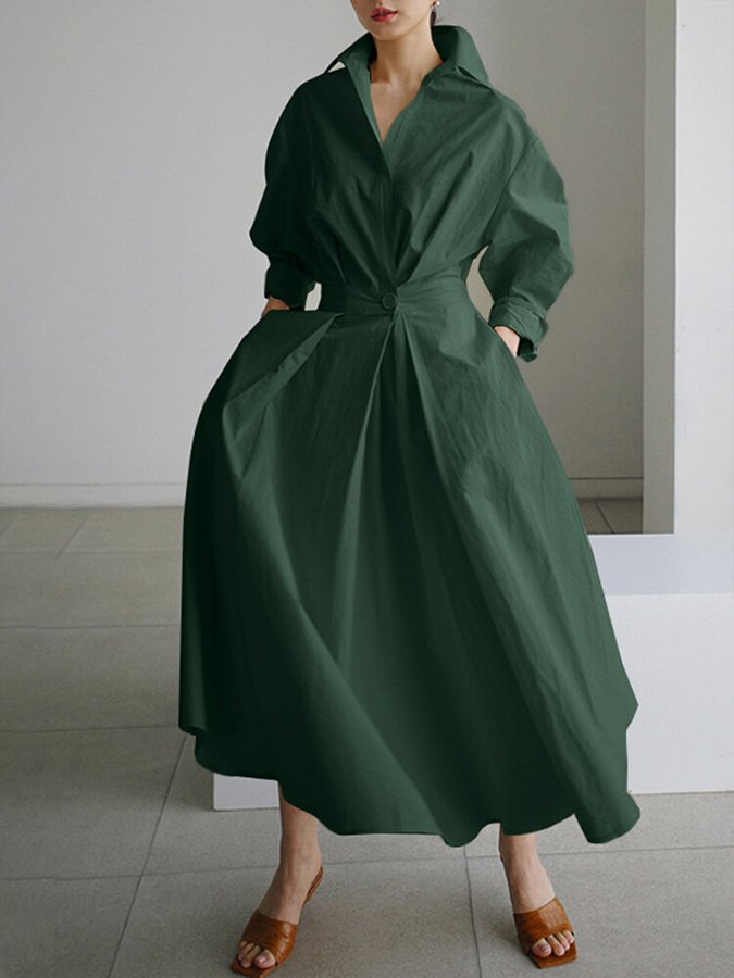 Karin | Damen Tailliertes Hemd Maxi Kleid