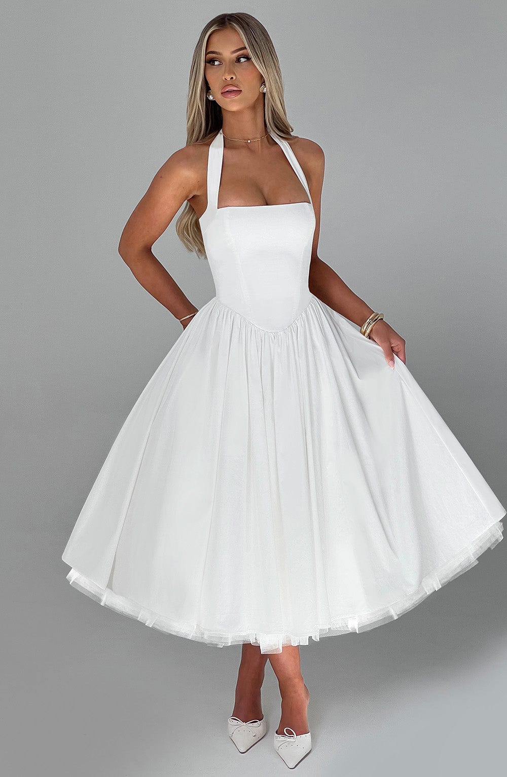 Helga | Damen Halter Midi Kleid für Hochzeitsgäste
