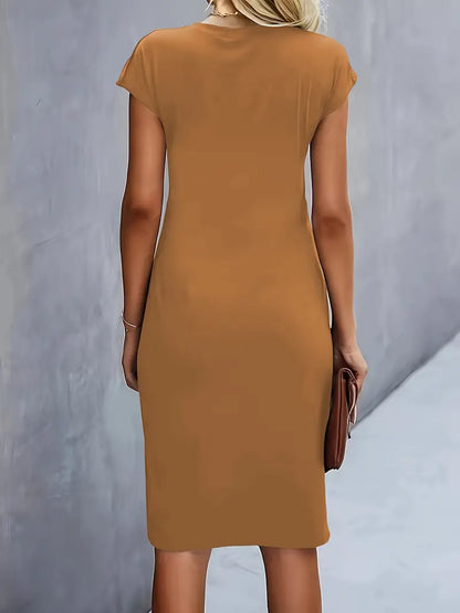 Claudia | Damen Midikleid mit kurzen Ärmeln und Raffung