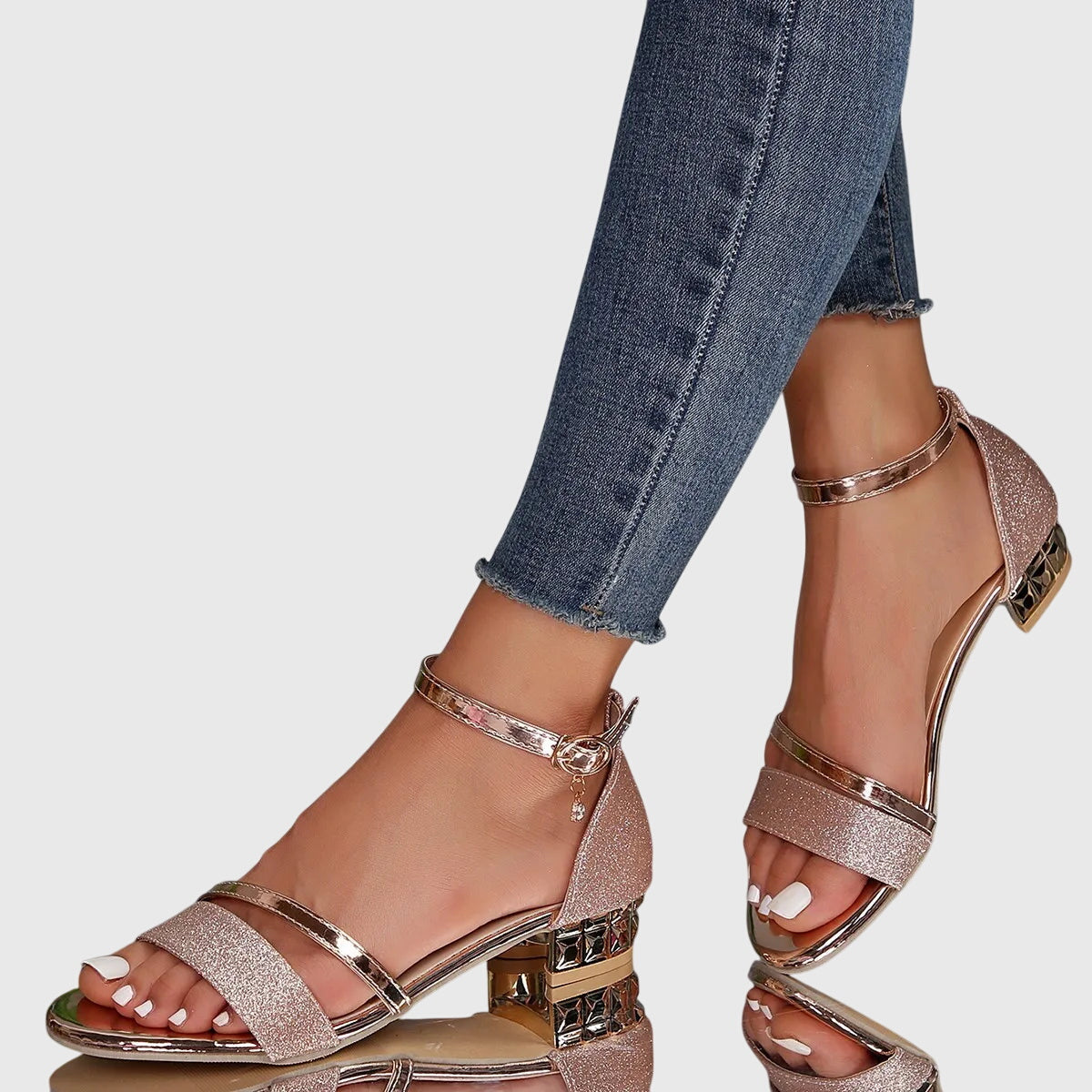 Martina | Damen Sandalen mit Knöchelriemen und Blockabsatz